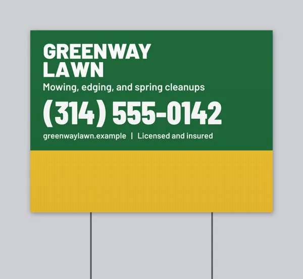 Clean 24x18 yard sign sample for Greenway Lawn