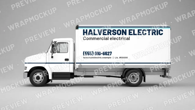 Stripe style electrician box truck wrap concept for Halverson Electric, a fictional company, for commercial electrical work