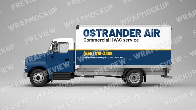 Two-tone HVAC box truck wrap concept for Ostrander Air, a fictional company, for commercial HVAC service