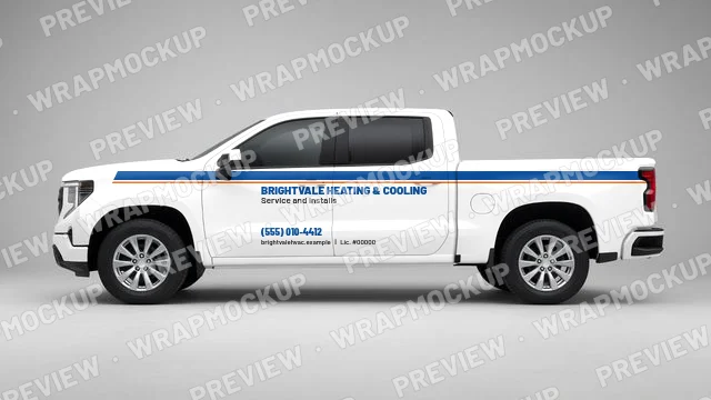 Stripe style HVAC pickup truck lettering concept for Brightvale Heating and Cooling, a fictional company