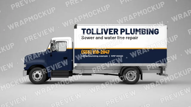 Two-tone plumbing box truck wrap concept for Tolliver Plumbing, a fictional company, for sewer and water line repair