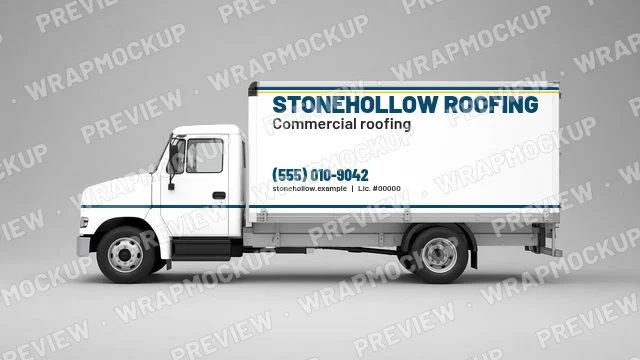 Stripe style roofing box truck wrap concept for Stonehollow Roofing, a fictional company, for commercial roofing
