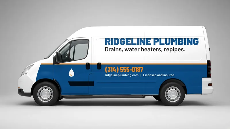 Clean cargo van wrap file for Ridgeline Plumbing, a fictional business