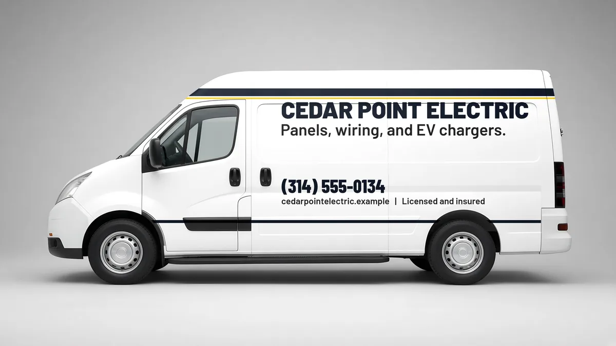 Stripe cargo van layout for Cedar Point Electric, a fictional electrical business