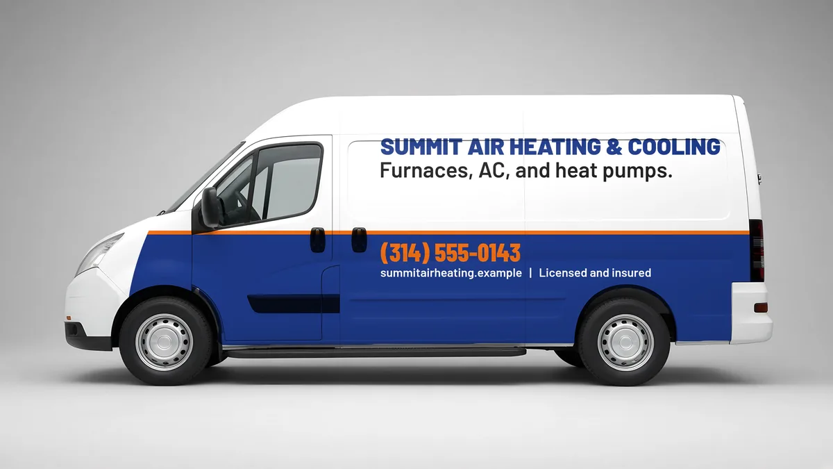 Two-tone cargo van layout for Summit Air Heating & Cooling, a fictional HVAC business